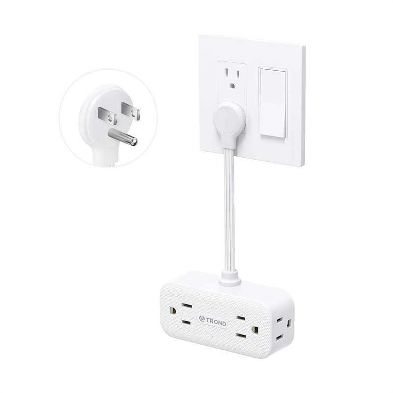 TROND Outlet Extender with 6 Inch Cord, Flat Plug Adapter with 4 Electrical Sockets, 900J Surge Protector, Wall Mountable, Multi Plug Wall Outlet for Home Office Travel Dorm Room Essentials, White - Image 1